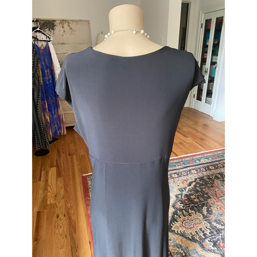 Jones New York Black V-Neck Empire Waist Midi Dress Size 10 Cap Sleeve Jersey - Picture 10 of 11